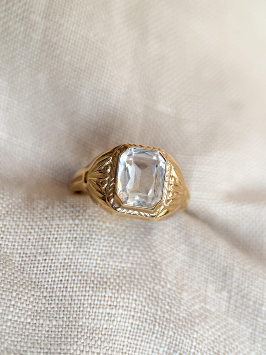 Vintage White Topaz and Diamond Ring in 10k Gold, Retro Jewelry from the 1950s - Timeless, Sustainable, @JewelryOnRepeat