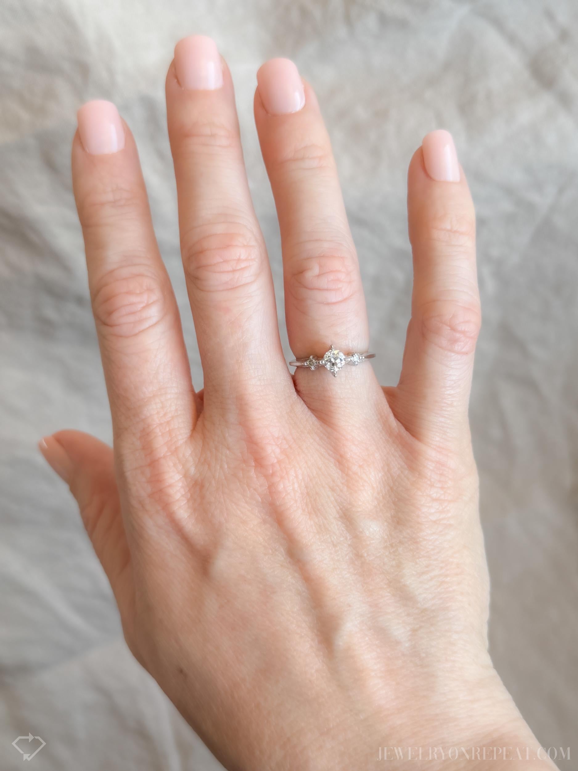Vintage Diamond Three Stone Ring in 14k White Gold, Art Deco Jewelry from the 1930s - Timeless, Sustainable, @JewelryOnRepeat