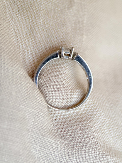 Vintage Diamond Engagement Ring, Princess Cut, 10k White Gold, 1990s Channel Set Design