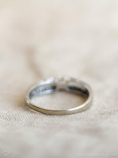 Vintage Princess Cut Diamond Engagement Ring, 10k White Gold, 1990s Split Band