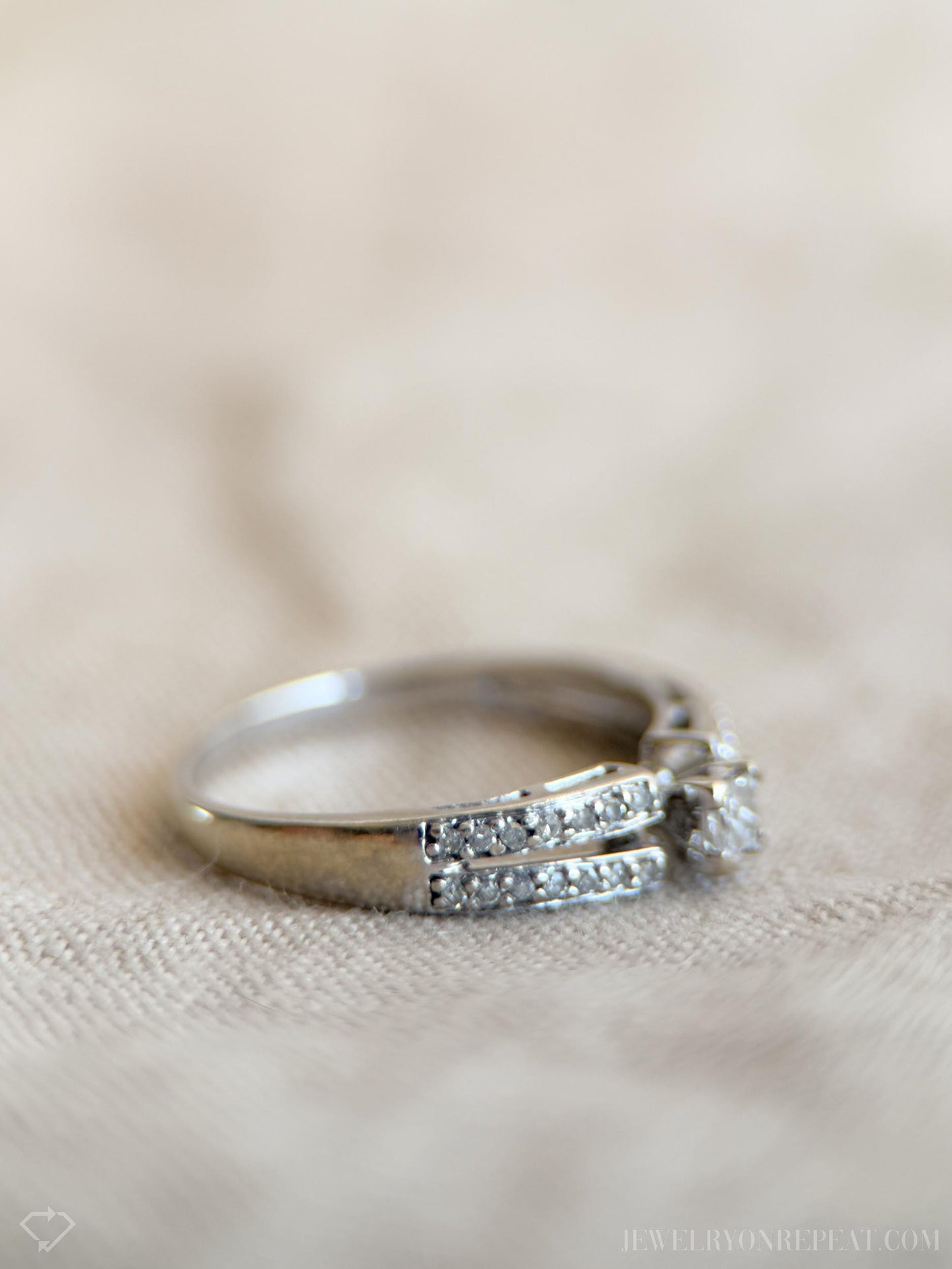 Vintage Princess Cut Diamond Engagement Ring, 10k White Gold, 1990s Split Band