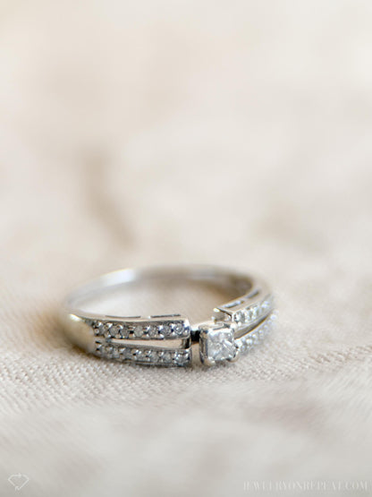 Vintage Princess Cut Diamond Engagement Ring, 10k White Gold, 1990s Split Band