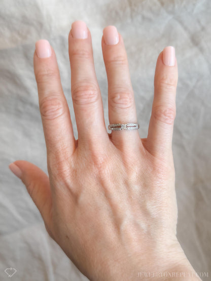 Vintage Princess Cut Diamond Engagement Ring, 10k White Gold, 1990s Split Band