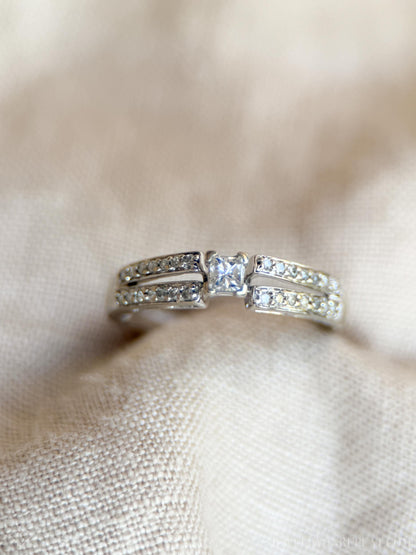 Vintage Princess Cut Diamond Engagement Ring, 10k White Gold, 1990s Split Band
