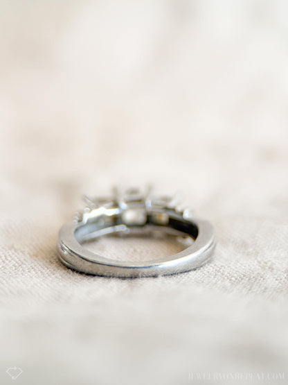 Vintage Diamond Engagement Ring, Princess Cut, Platinum, Three Stone Bridal Ring, IGI Certified