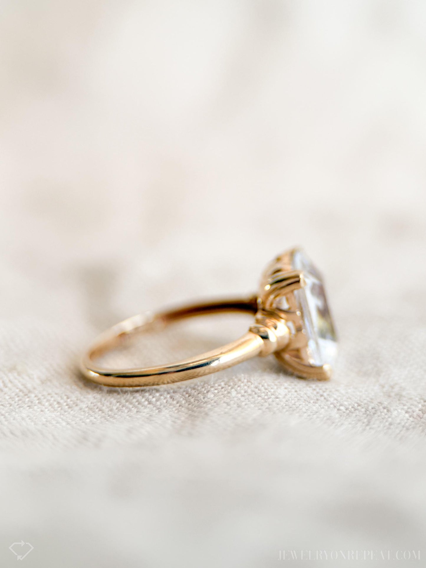Vintage 1940s White Quartz Engagement Ring, 10k Gold Radiant Cut Gemstone Bridal Jewelry • One-of-a-kind