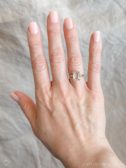 Vintage 1940s White Quartz Engagement Ring, 10k Gold Radiant Cut Gemstone Bridal Jewelry • One-of-a-kind