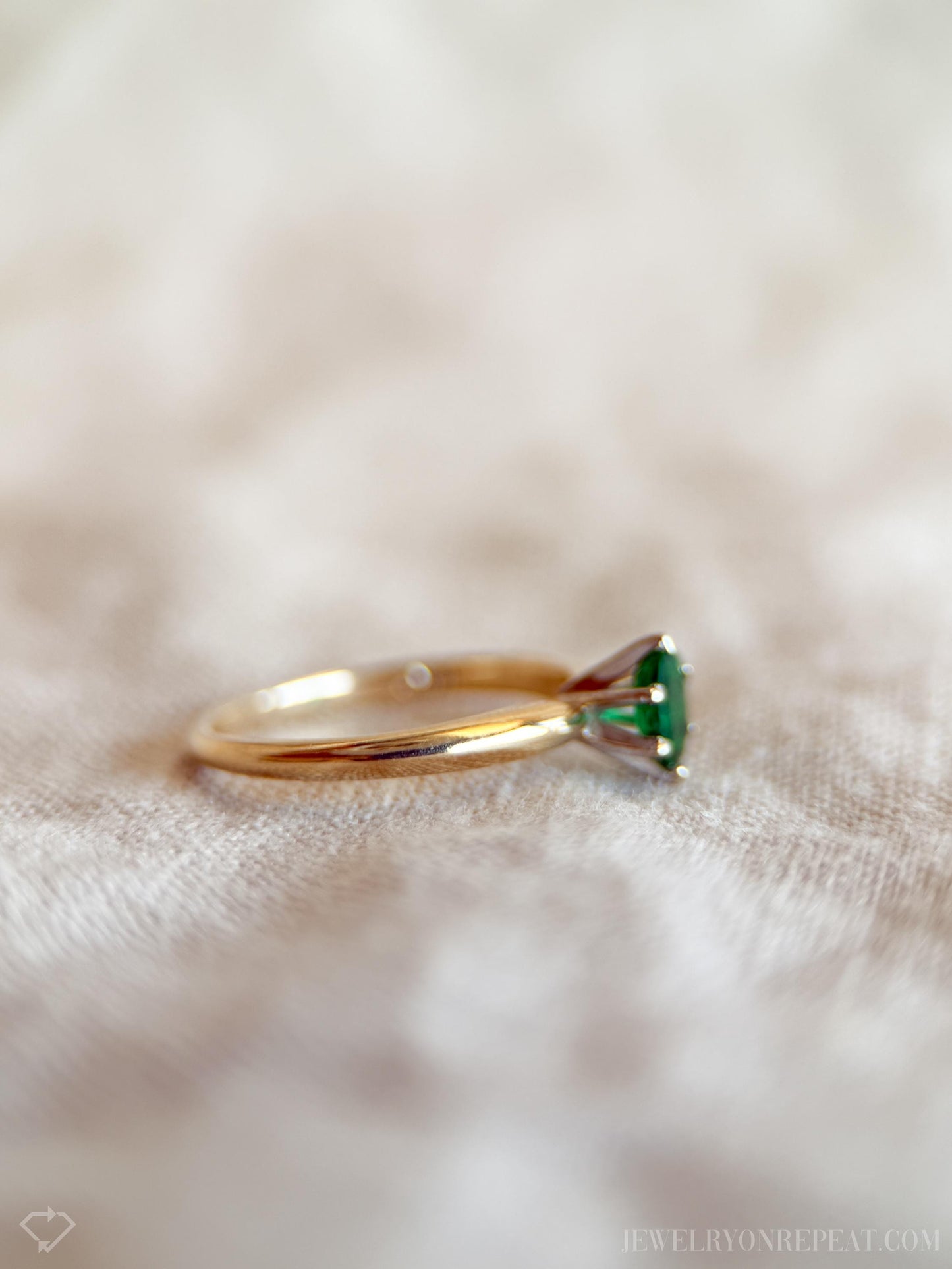 Vintage Emerald Engagement Ring, Oval Cut, 14k Gold, Solitaire Bridal Ring