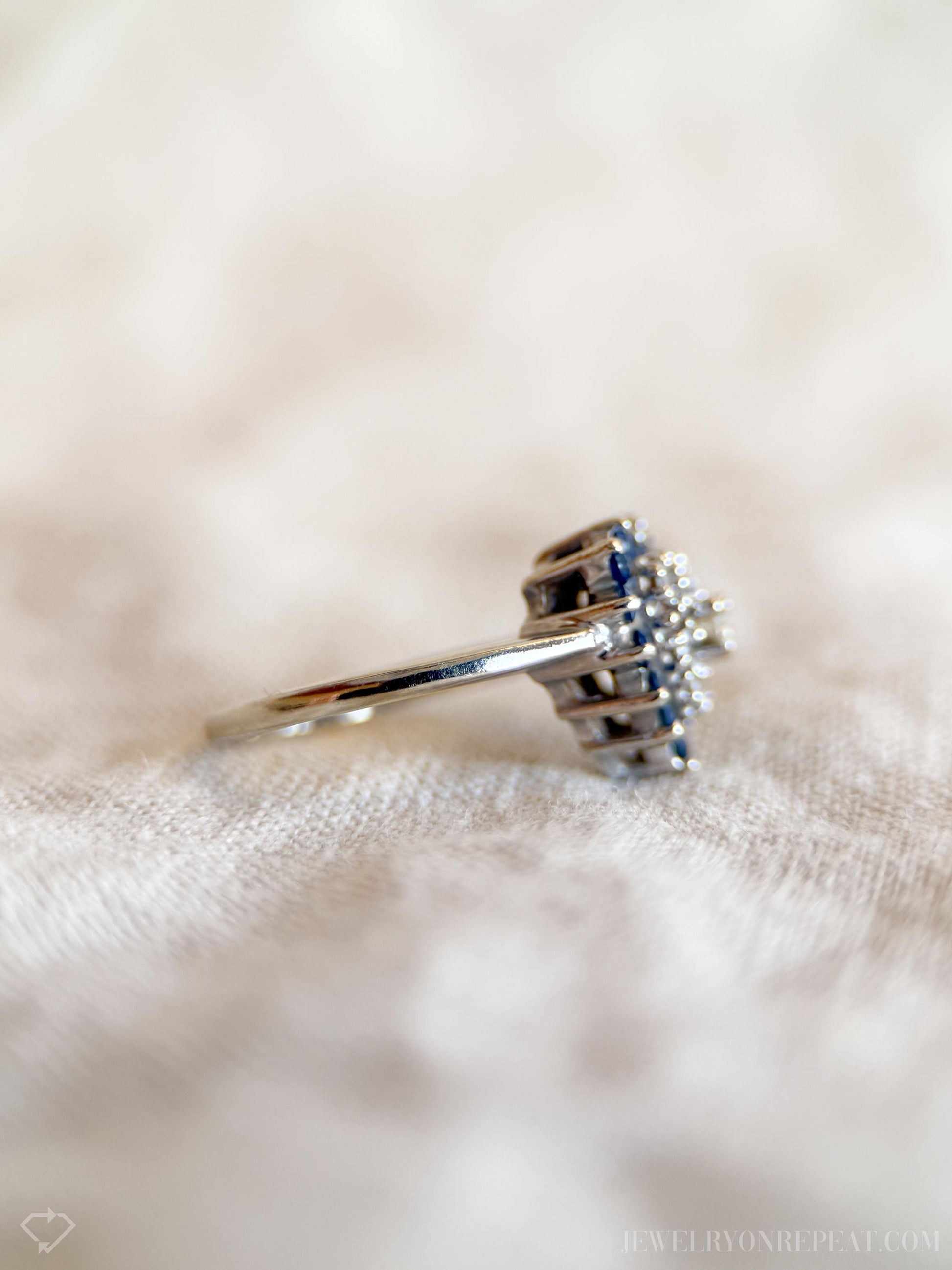 Vintage Sapphire and Diamond Heart Shaped Ring in 14k White Gold, Retro Jewelry from the 1990s - Timeless, Sustainable, @JewelryOnRepeat