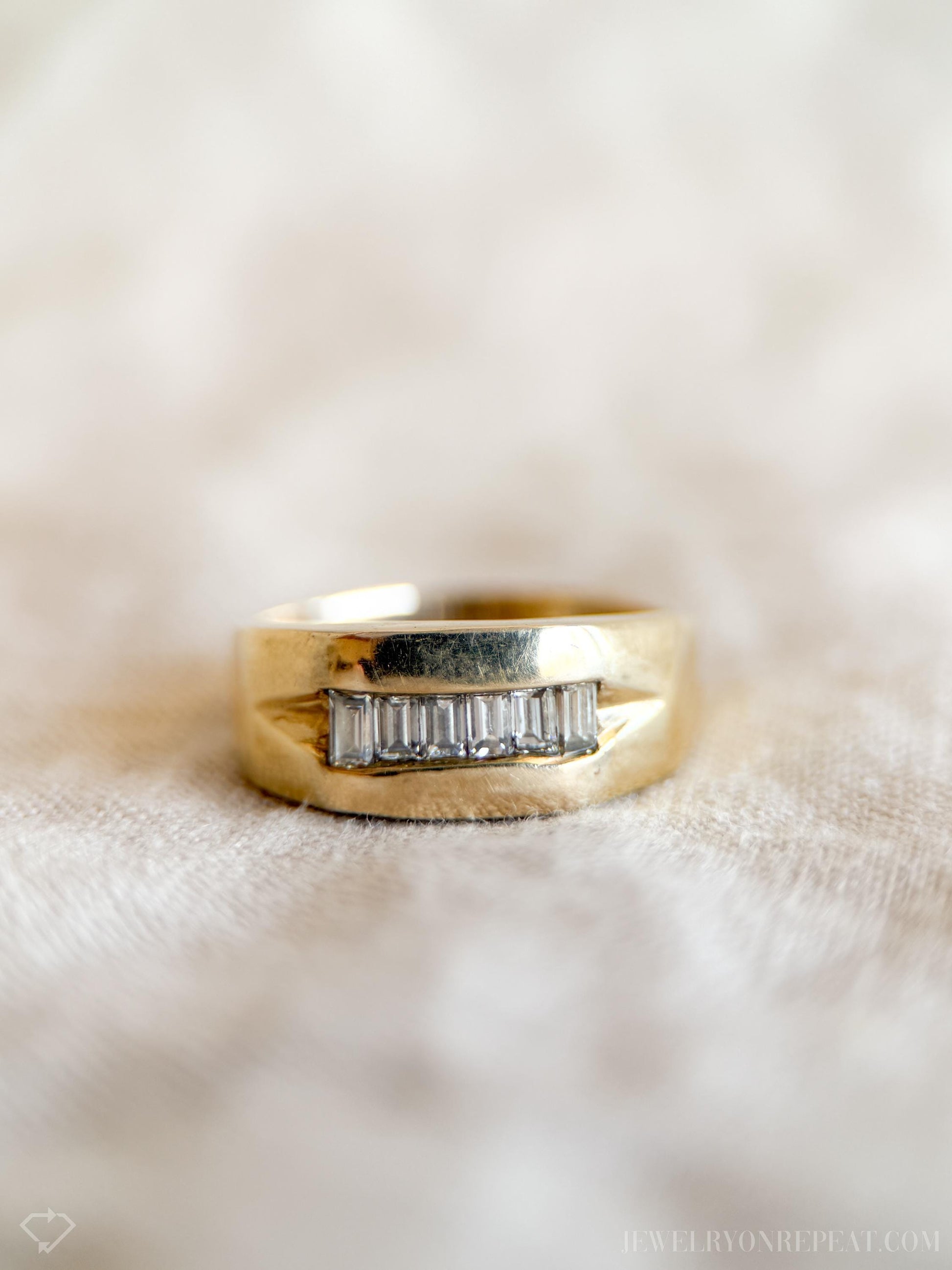 Vintage Baguette Diamond Channel Set Wedding Band in 14k Gold, Retro Jewelry from the 1990s - Timeless, Sustainable, @JewelryOnRepeat