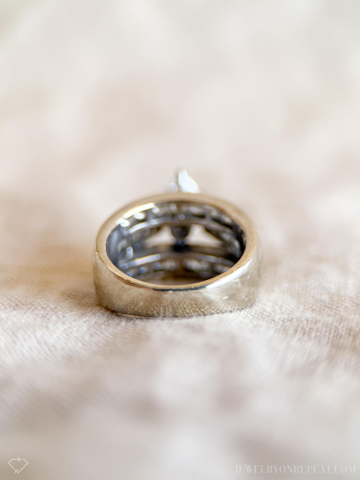 Vintage Diamond Engagement Ring, Marquise Cut, 14k White Gold, Channel Set Cathedral Bridal Ring