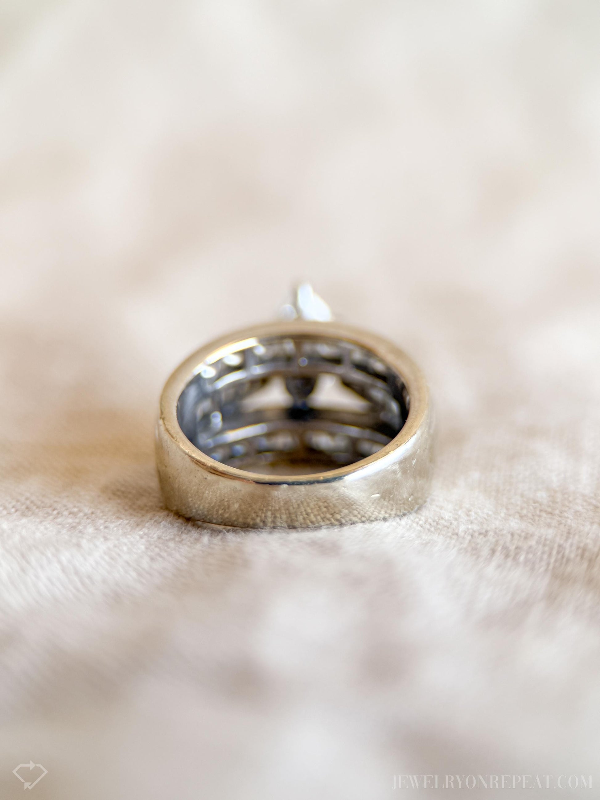 Vintage Diamond Engagement Ring, Marquise Cut, 14k White Gold, Channel Set Cathedral Bridal Ring