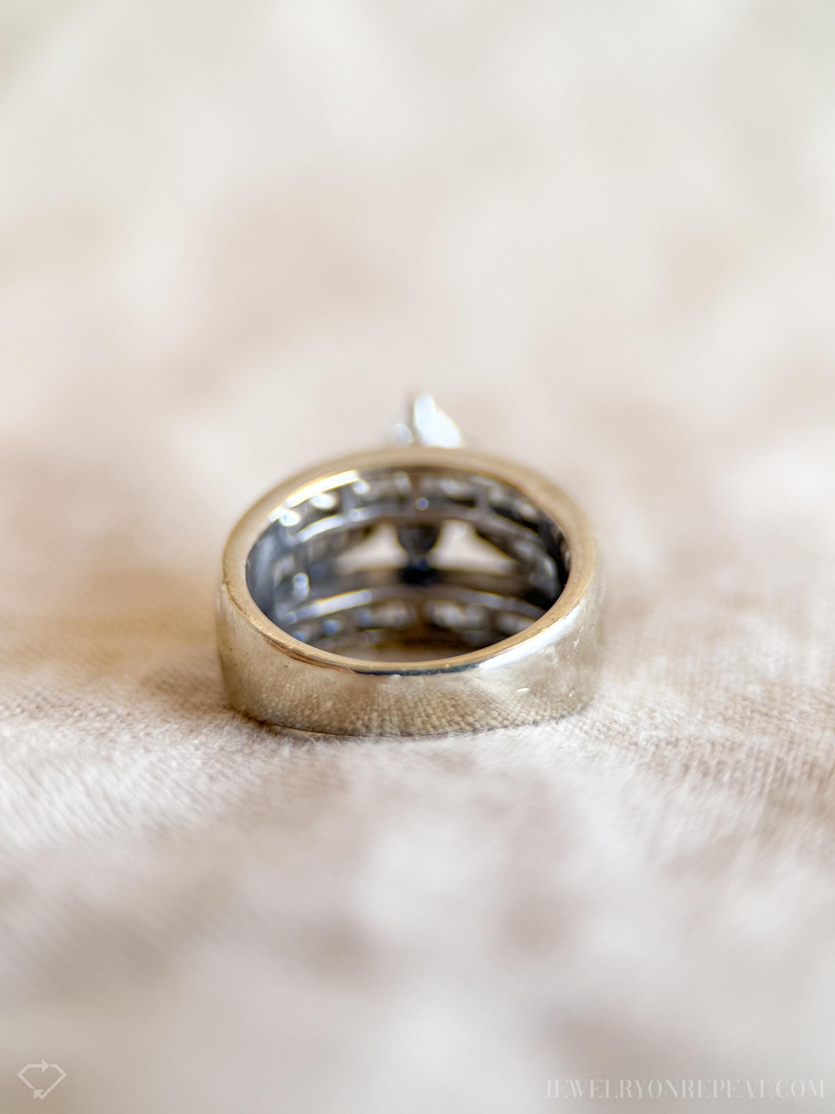 Vintage Diamond Engagement Ring, Marquise Cut, 14k White Gold, Channel Set Cathedral Bridal Ring