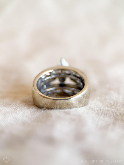 Vintage Diamond Engagement Ring, Marquise Cut, 14k White Gold, Channel Set Cathedral Bridal Ring
