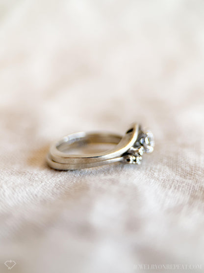Vintage Diamond Engagement Ring, Round Cut, 14k White Gold, 1950s Mid-Century Swirl Bridal Ring