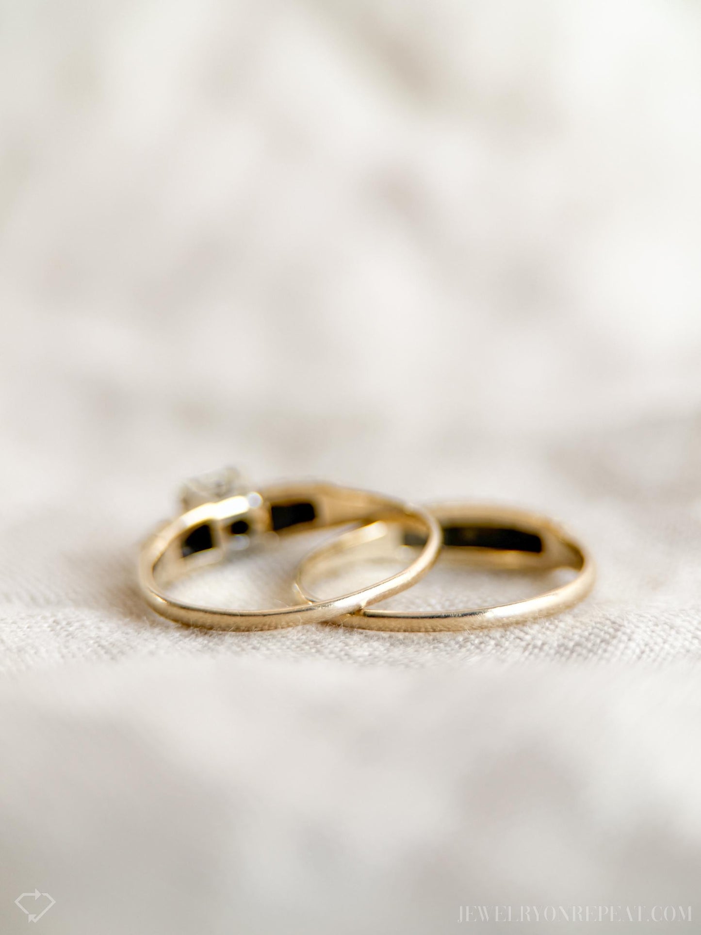Antique Diamond Engagement & Wedding Ring, Round Cut, 14k Gold, 1920s Art Deco Bridal Set