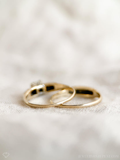 Antique Diamond Engagement & Wedding Ring, Round Cut, 14k Gold, 1920s Art Deco Bridal Set