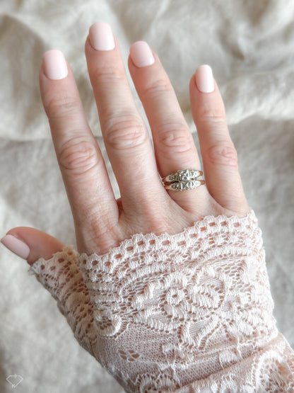 Antique Diamond Engagement & Wedding Ring, Round Cut, 14k Gold, 1920s Art Deco Bridal Set