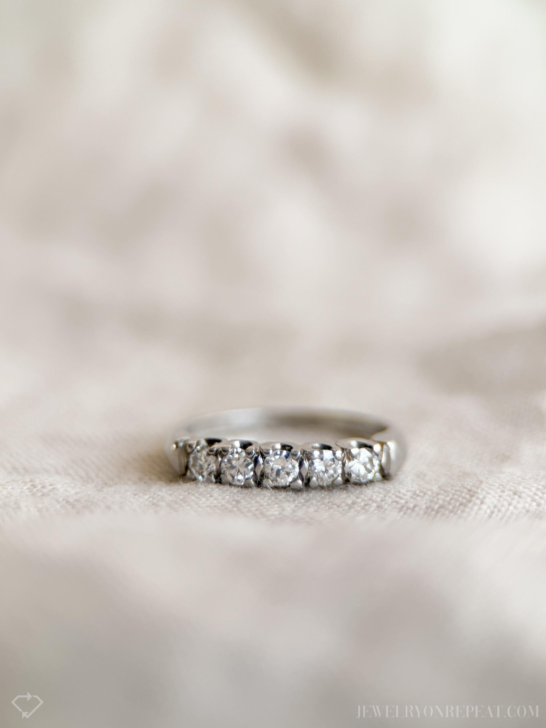 Vintage Diamond Prong Set Wedding Band in Platinum, Retro Jewelry from the 1950s - Timeless, Sustainable, @JewelryOnRepeat
