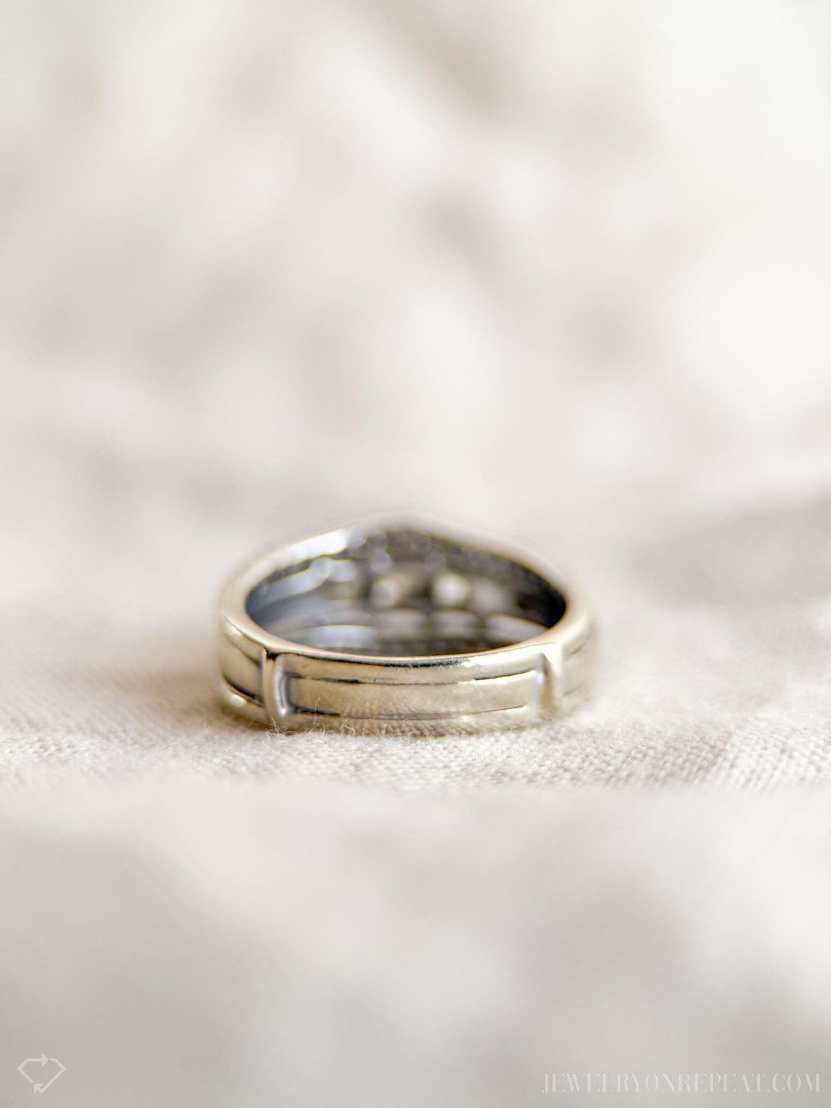 Vintage Diamond Engagement & Wedding Rings, Princess Cut, 14k White Gold, 1990s Three-Stone Bridal Set