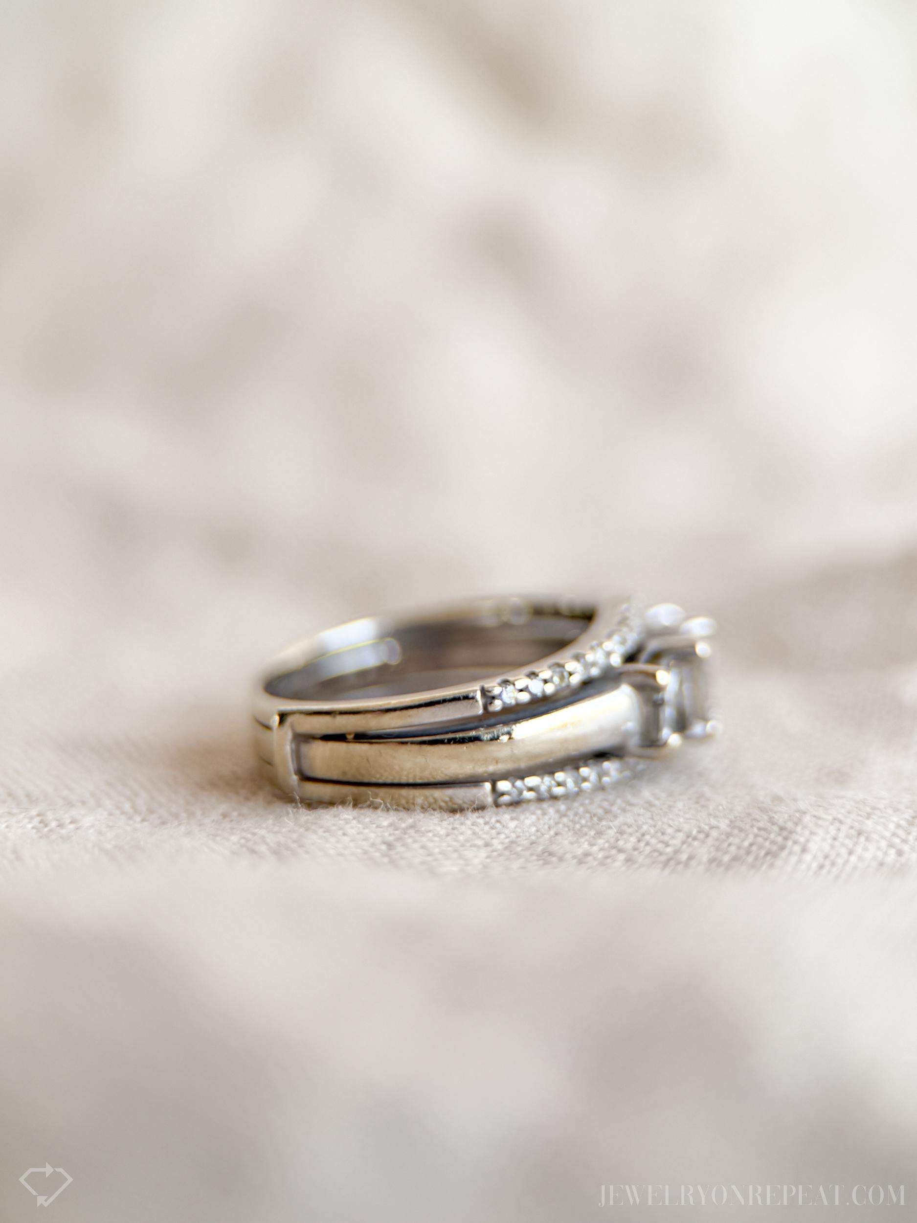 Vintage Three Stone Princess Cut Diamond Wedding Set in 14k White Gold, Retro 1990s Jewelry - Timeless, Sustainable, @JewelryOnRepeat