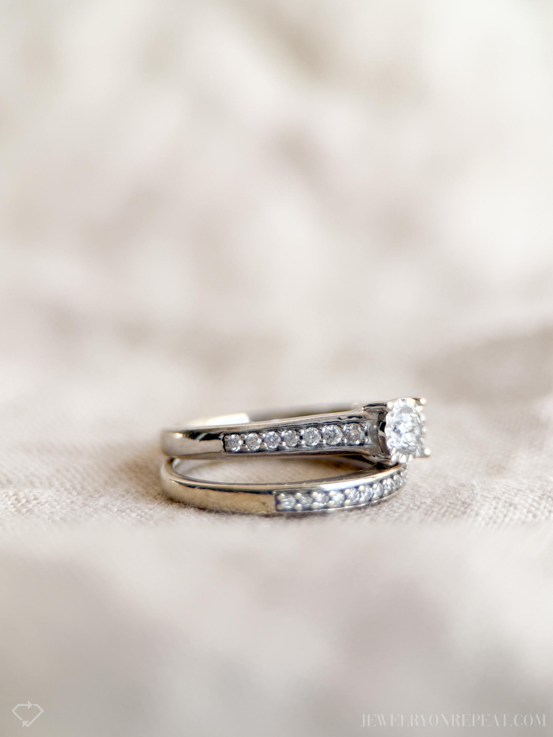 Vintage Diamond Engagement Ring and Wedding Band Set in 14k White Gold, Retro 1990s Jewelry - Timeless, Sustainable, @JewelryOnRepeat