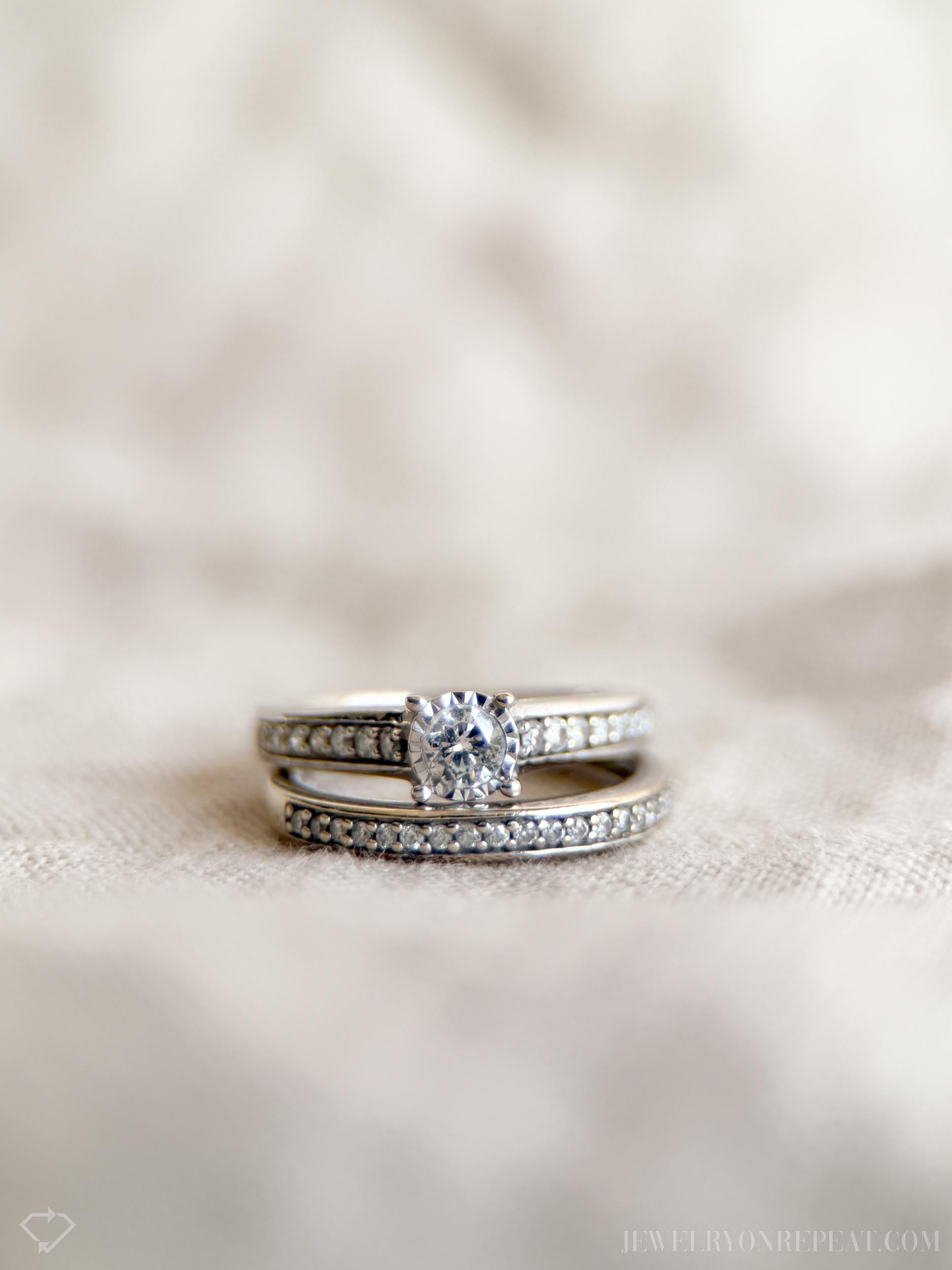 Vintage Diamond Engagement Ring and Wedding Band Set in 14k White Gold, Retro 1990s Jewelry - Timeless, Sustainable, @JewelryOnRepeat