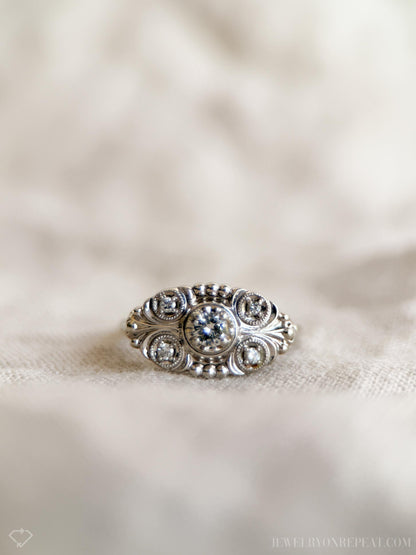 Vintage Diamond Engagement Ring, Round Cut, 14k White Gold, 1950s Art Nouveau Bridal Ring