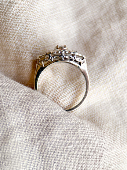 Vintage Diamond Engagement Ring, Round Cut, 14k White Gold, 1950s Art Nouveau Bridal Ring