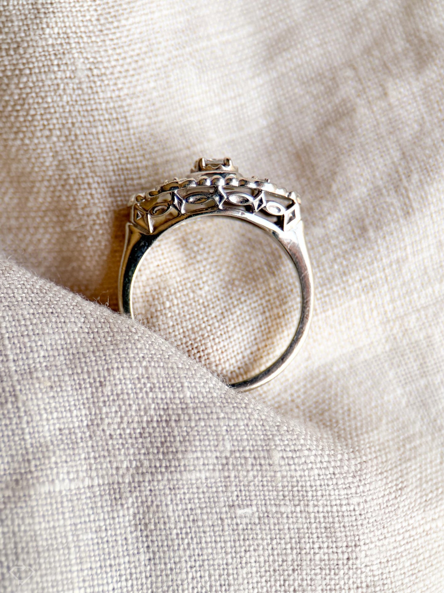 Vintage Diamond Engagement Ring, Round Cut, 14k White Gold, 1950s Art Nouveau Bridal Ring