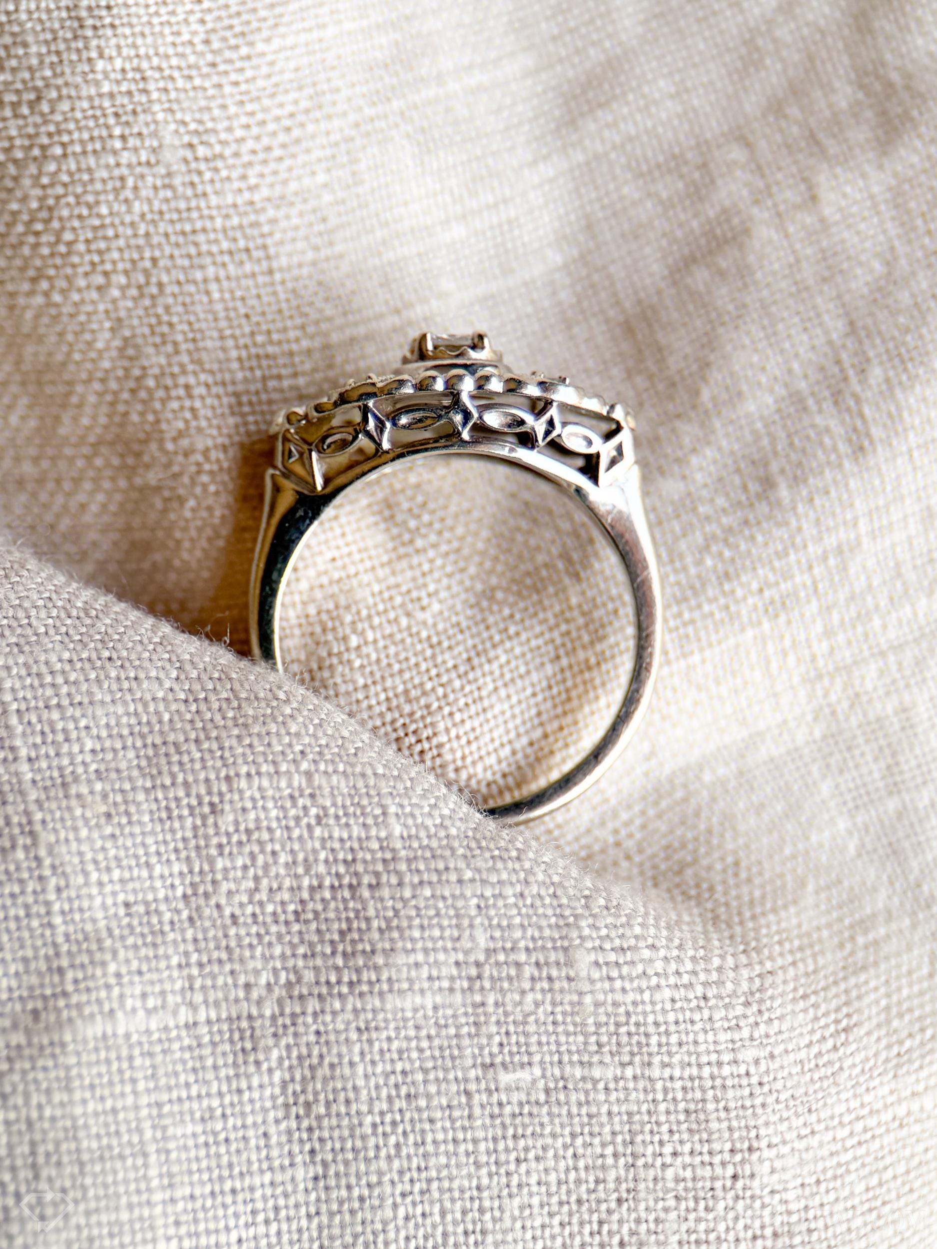 Vintage Diamond Engagement Ring, Round Cut, 14k White Gold, 1950s Art Nouveau Bridal Ring