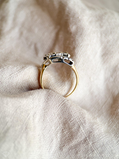 Vintage Diamond Engagement Ring, Round Cut, 14k White & Yellow Gold, 1950s Art Nouveau Two-Stone