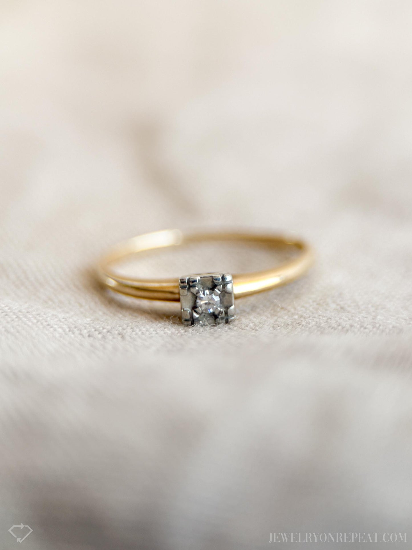 Vintage Diamond Engagement Ring, Round Cut, 14k Gold, 1950s Art Deco Bridal Ring