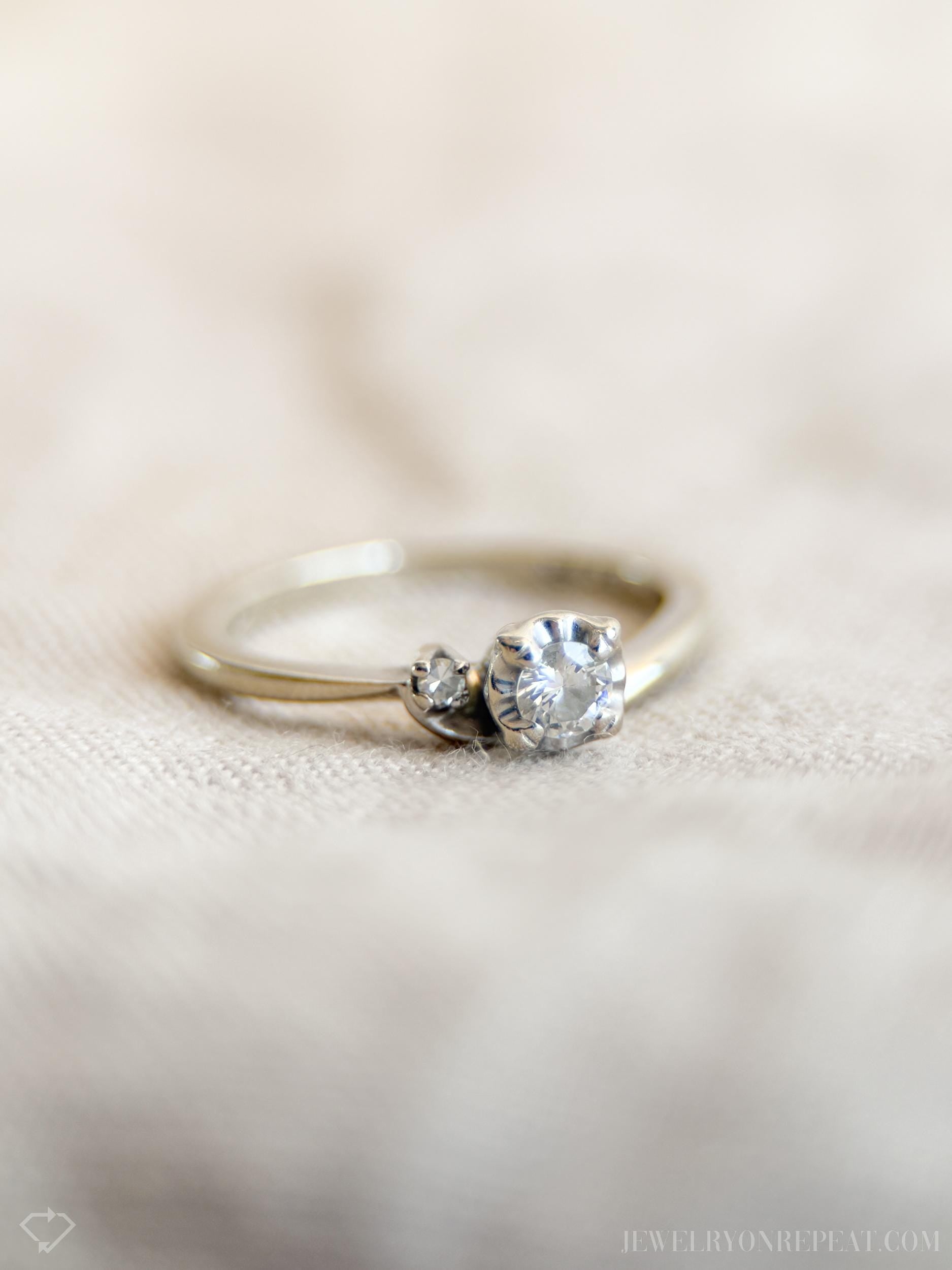Vintage Diamond Art Deco Engagement Ring in 14k White Gold, Antique 1960s Jewelry - Timeless, Sustainable, @JewelryOnRepeat