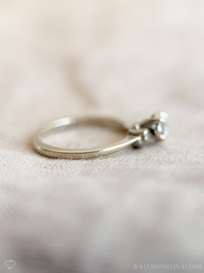 Vintage Diamond Engagement Ring, Round Cut, 14k White Gold, 1960s Asymmetrical Mid-Century Design