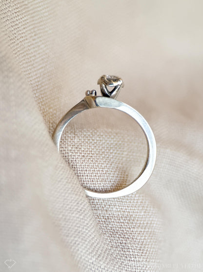 Vintage Diamond Engagement Ring, Round Cut, 14k White Gold, 1960s Asymmetrical Mid-Century Design
