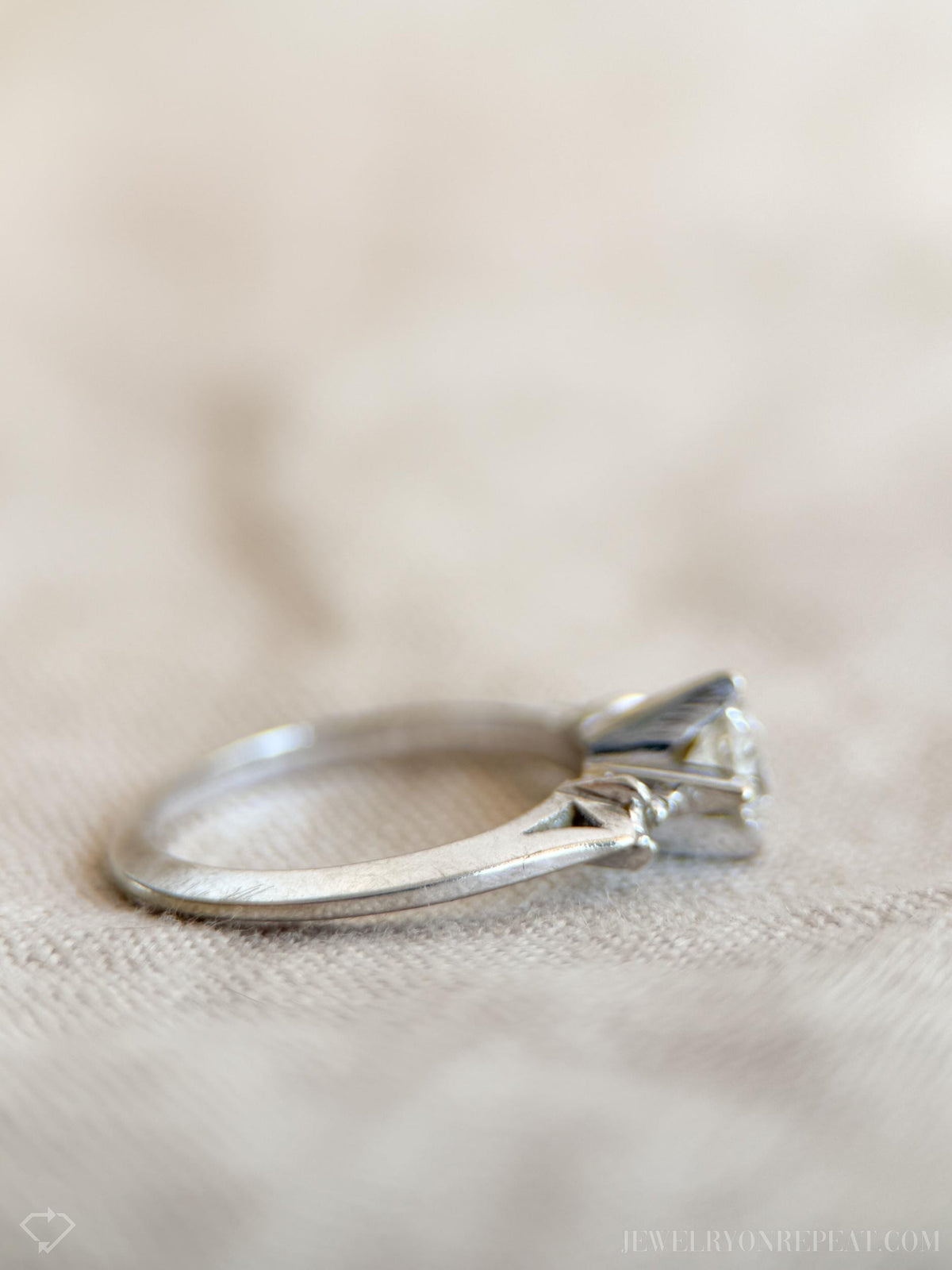 Vintage Diamond Engagement Ring, Old European Cut, 14k White Gold, 1930s Art Deco Three-Stone