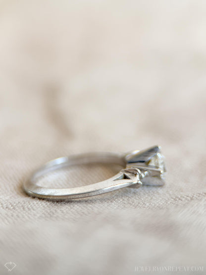 Vintage Diamond Engagement Ring, Old European Cut, 14k White Gold, 1930s Art Deco Three-Stone