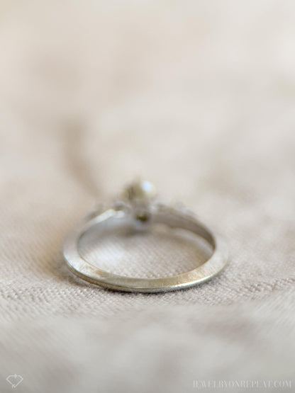 Vintage Diamond Engagement Ring, Old European Cut, 14k White Gold, 1930s Art Deco Three-Stone
