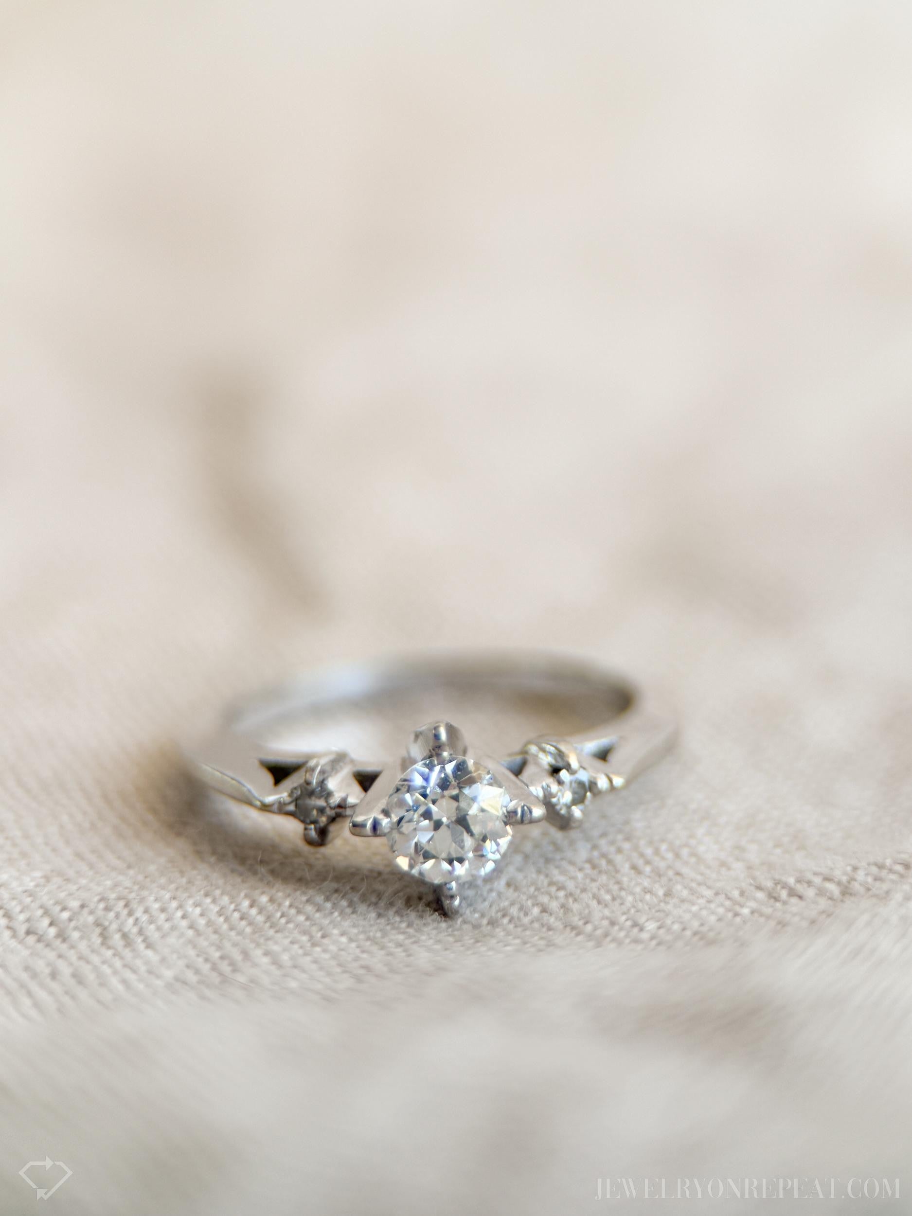 Vintage Diamond Three Stone Ring in 14k White Gold, Art Deco Jewelry from the 1930s - Timeless, Sustainable, @JewelryOnRepeat
