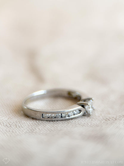 Vintage Diamond Engagement Ring, Princess Cut, 10k White Gold, 1990s Channel Set Design