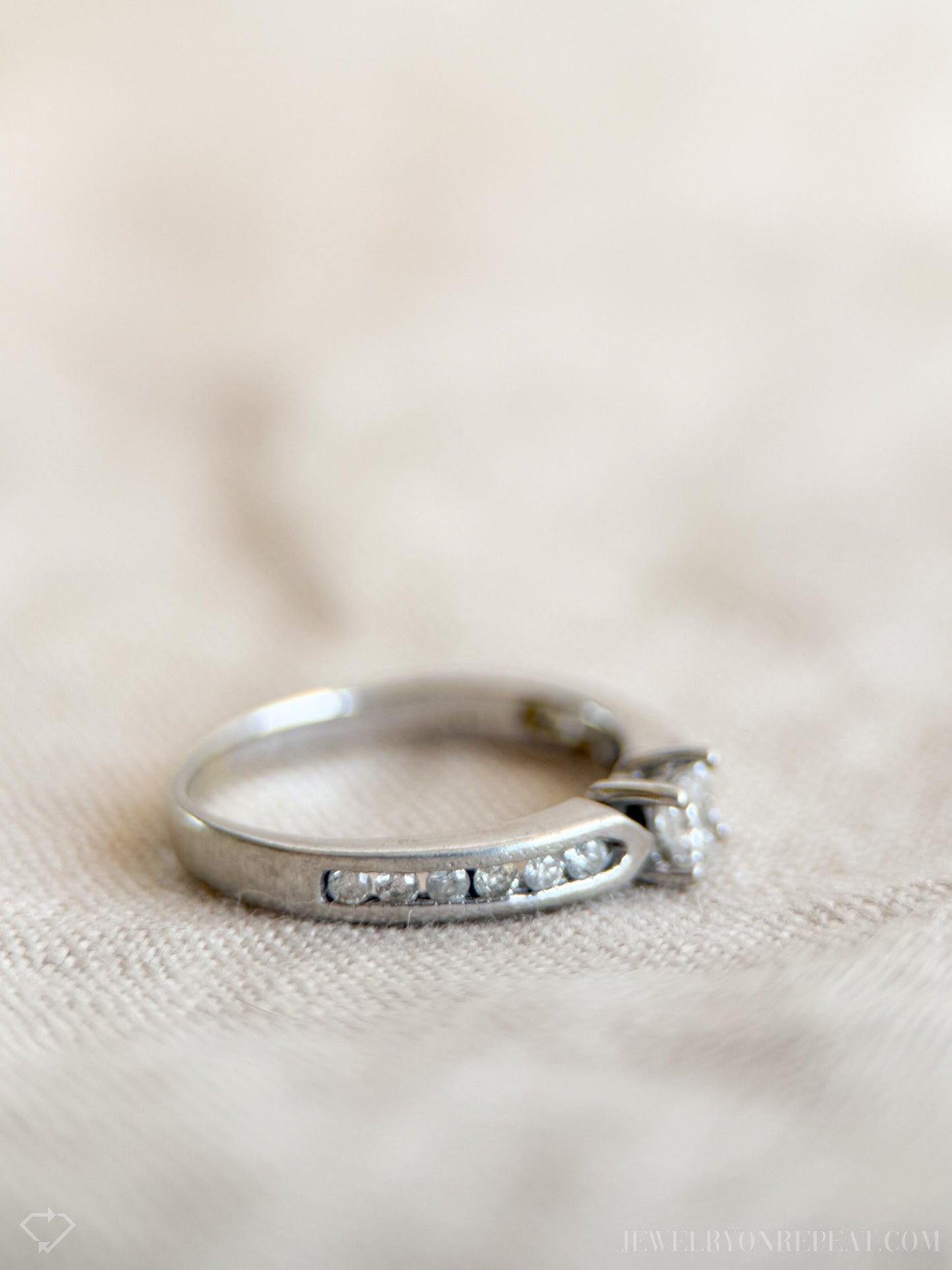 Vintage Diamond Engagement Ring, Princess Cut, 10k White Gold, 1990s Channel Set Design