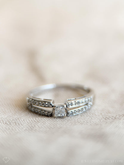 Vintage Princess Cut Diamond Engagement Ring, 10k White Gold, 1990s Split Band