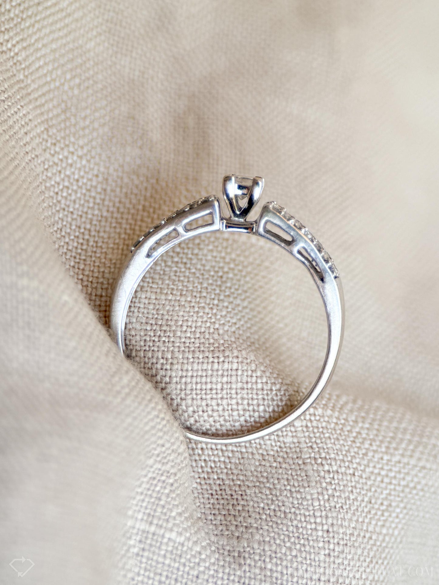 Vintage Princess Cut Diamond Engagement Ring, 10k White Gold, 1990s Split Band