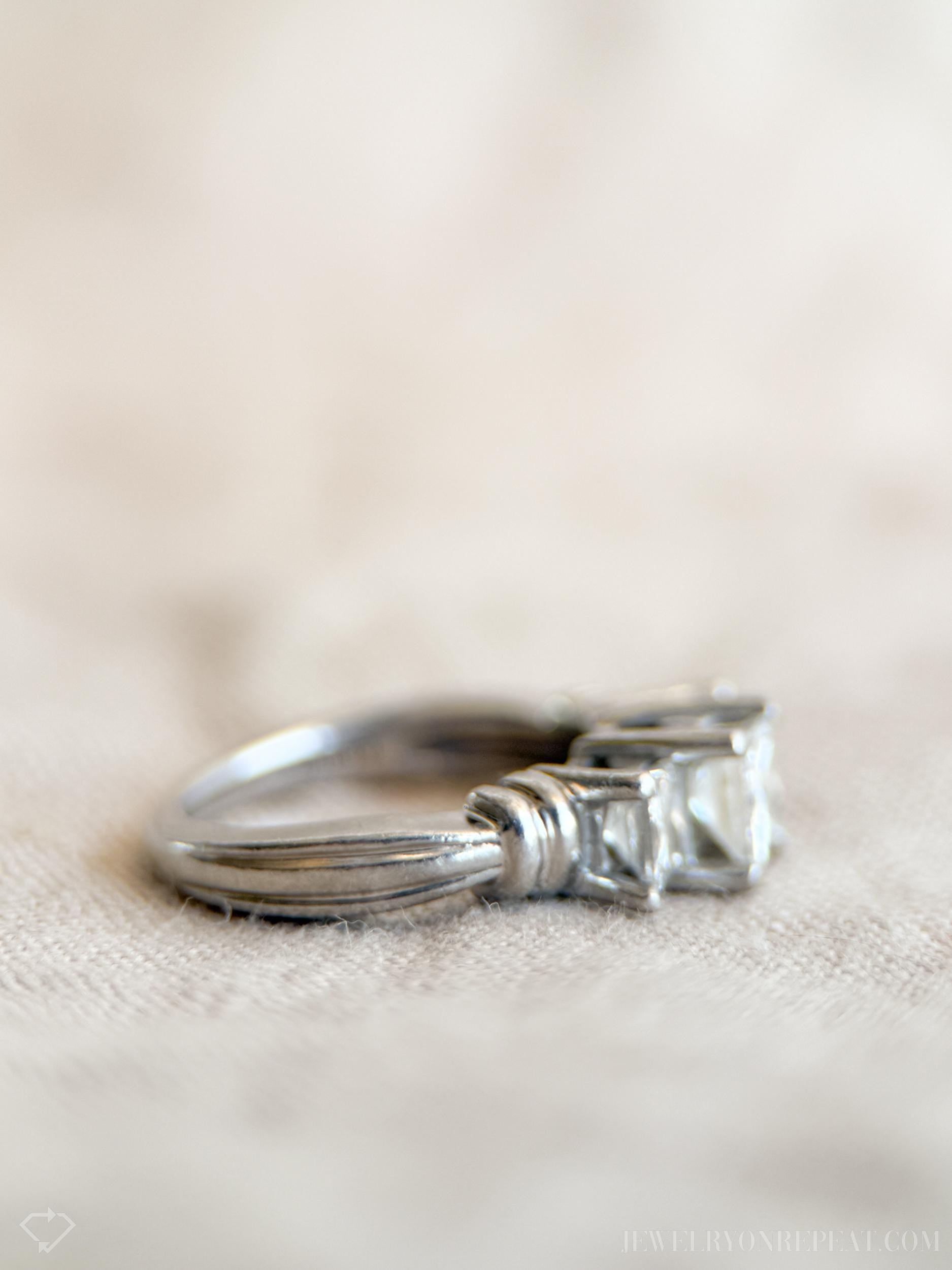Vintage Princess Cut Diamond Three Stone Engagement Ring in Platinum - Retro 2000s Jewelry - Timeless, Sustainable, @JewelryOnRepeat