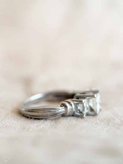 Vintage Diamond Engagement Ring, Princess Cut, Platinum, Three Stone Bridal Ring, IGI Certified