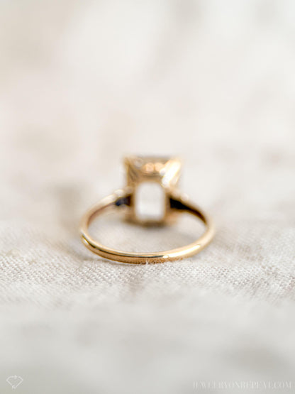 Vintage 1940s White Quartz Engagement Ring, 10k Gold Radiant Cut Gemstone Bridal Jewelry • One-of-a-kind