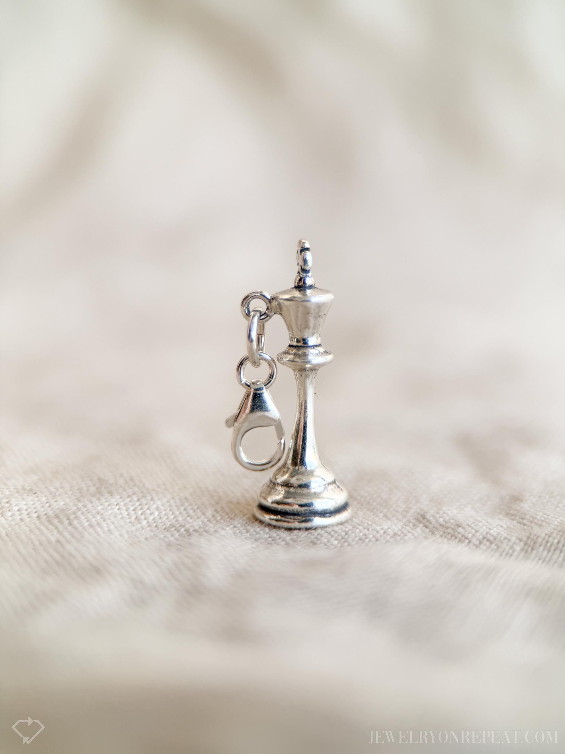 King Chess Piece Charm Bracelet in Solid Sterling Silver, Board Games Themed Custom Charm Jewelry - Timeless, Sustainable, @JewelryOnRepeat