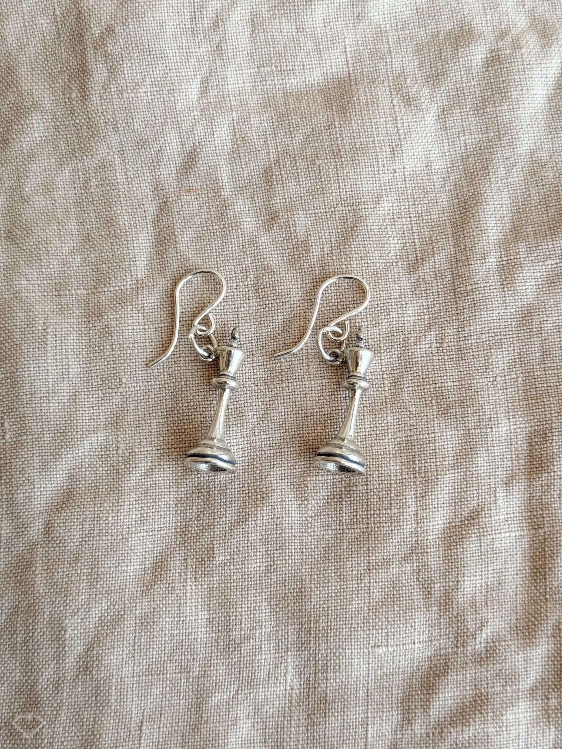 King Chess Piece Charm Earrings in Solid Sterling Silver, Board Games Themed Custom Charm Jewelry - Timeless, Sustainable, @JewelryOnRepeat