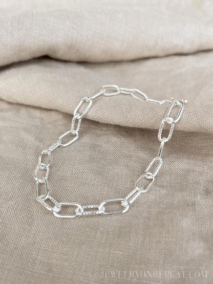 Chain Bracelet in Sterling Silver, Heavy Link or Minimalist Paperclip Charm Bracelet